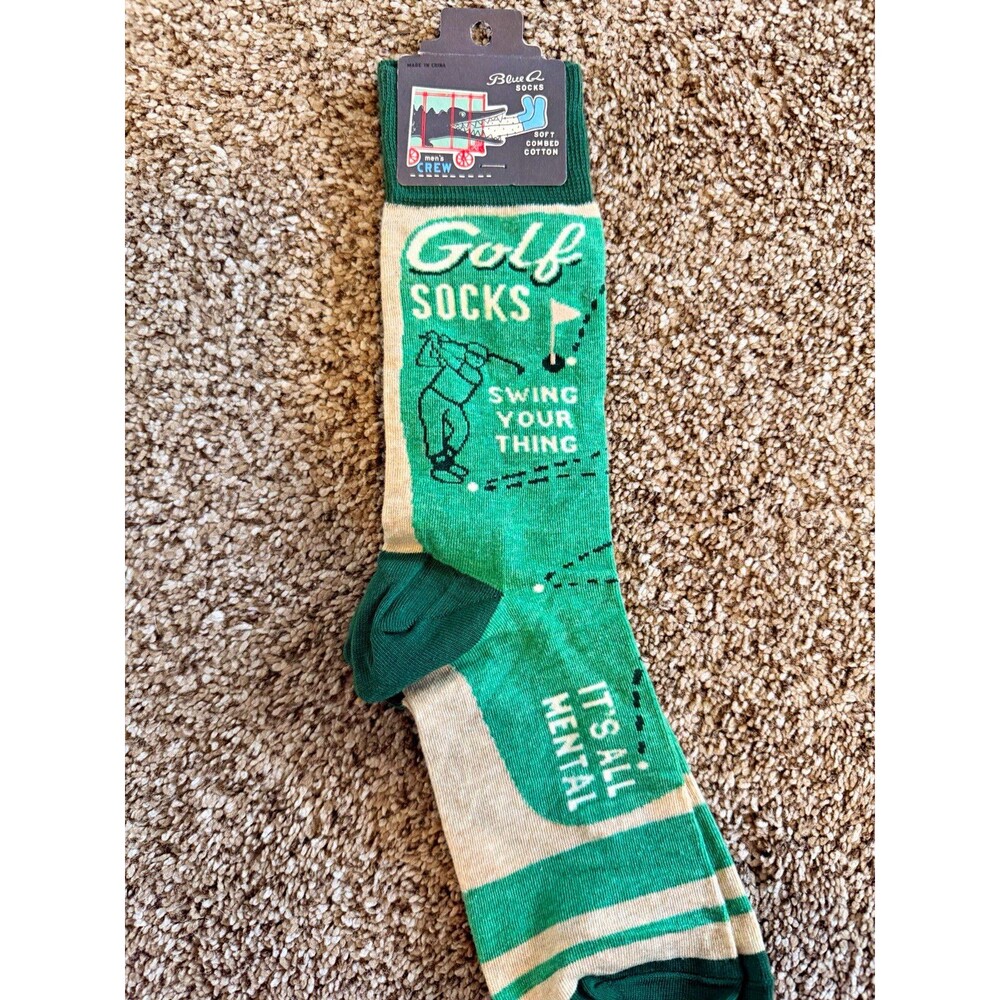 Blue Q Men's Crew Golf Socks Combed Cotton Graphic Green/Beige One Size 1 Pair